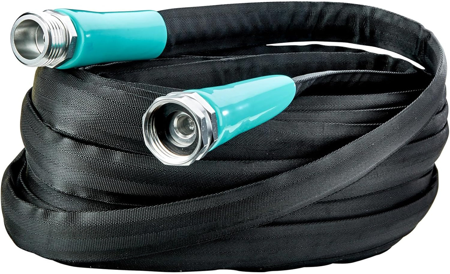 Flat Garden Hose (50 foot x 5/8 inch) Lightweight, Durable Fiber Jacket, Flexible & Kink Free, Non-Expandable Water Hose, Easy Handling in All-Weather Conditions, 700009 by New England Garden Tools