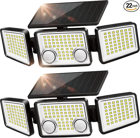 UME Solar Outdoor Lights 3000 Lumen 7000K, 152 LED Super Bright Motion Sensor Outdoor Light with 2 Sensors, IP65 Waterproof 270 Wide Angle Solar Flood Light with 3 Modes for Garden - 2 Pack