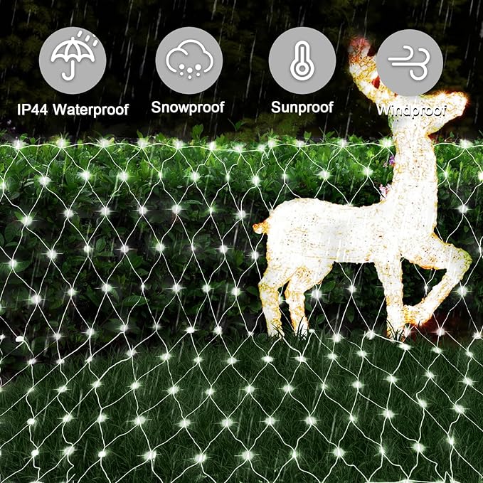 JXLEDAYY Christmas Net Lights Outdoor 200 LED 9.8x6.6 FT Mesh Lights for Bush Waterproof Fairy String Lights Plug in with Remote Timer 8 Modes for Garden Yard Bush Tree Patio Decor-Cool White