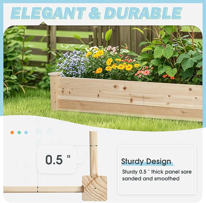 8 Feet Outdoor Wooden Raised Garden Bed, Elevated Planting Planter Box Kit for Vegetables Fruits Grow Yard Gardening, Natural