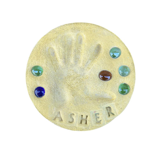 DIY Stepping Stone Kit with Color Pigment, Handprint Stepping Stone, Mother's Day Gift, Footprint Stepping Stone (10 Inch + Stamp Set, Yellow)