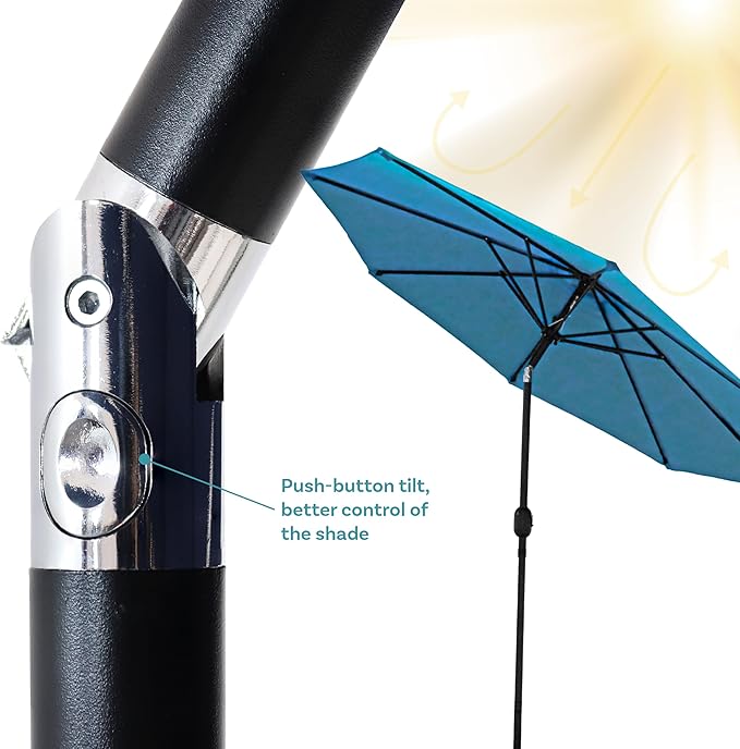 Sunnydaze Outdoor Patio Umbrella - Polyester Table Market Umbrella with Push-Button Tilt and Crank - 8 Sturdy Ribs - Turquoise - 9ft