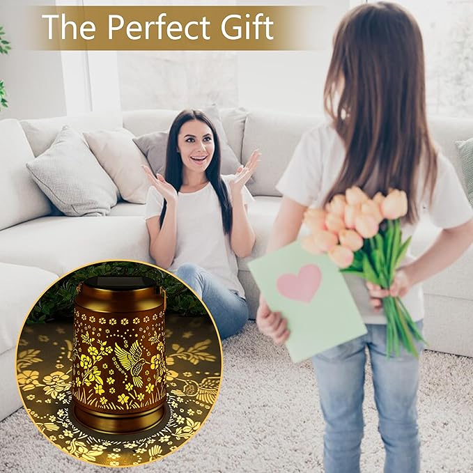 KY&BOSAM Solar Hummingbird Lanterns Outdoor Waterproof, Metal Openwork LED Hanging Solar Lights Outside Decorative for Yard Patio Backyard Deck Porch Garden Decor Birthday Gifts for Women Mom Grandma