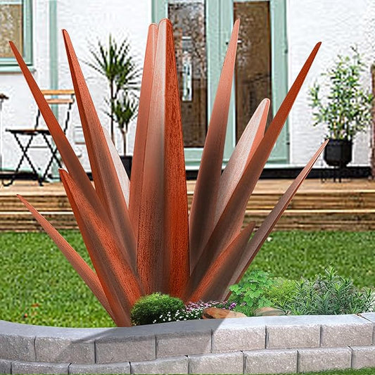 Enlarge Metal Plants Tequila Rustic Sculpture, Outdoor Patio Yard Home Decor Hand Painted Agave Garden Statue, Outdoor Lawn Ornaments Yard Stakes for Mom Gift (1 Big coppery)
