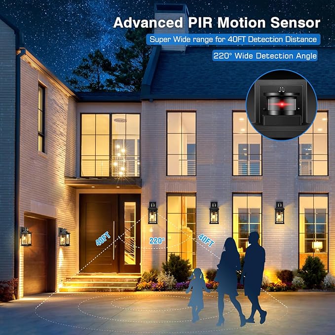 VIANIS Porch Lights Outdoor with Motion Sensor, Dusk to Dawn Outdoor Wall Lights Lantern, Anti-Rust Matte Black Outside Light Fixture Sconce for House, Patio, Garage, Waterproof