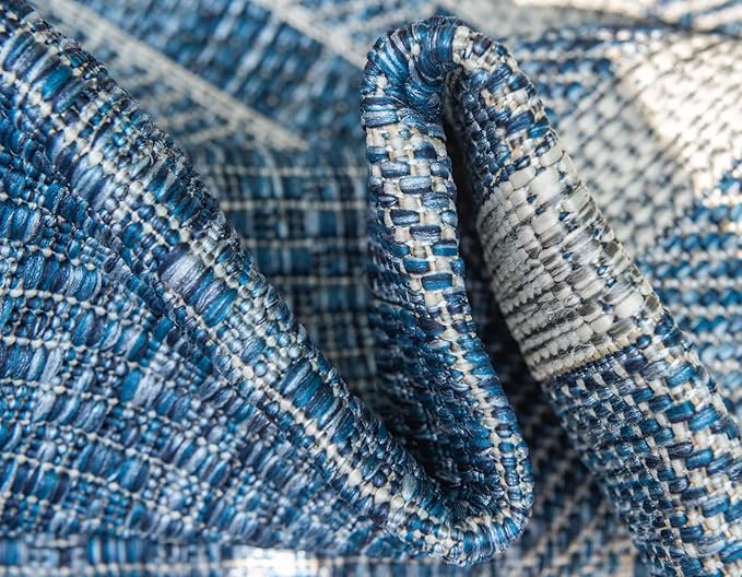 Unique Loom Outdoor Border Collection Area Rug - Soft Border (10' x 13' Rectangle, Blue/ Ivory)