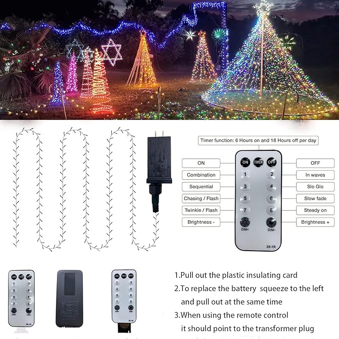 Outdoor String Lights, 1000 LED 328Ft Christmas Light with Remote, 8 Lighting Modes, Powered Plug for Wedding Party Garden Tree Yard Indoor Decorations