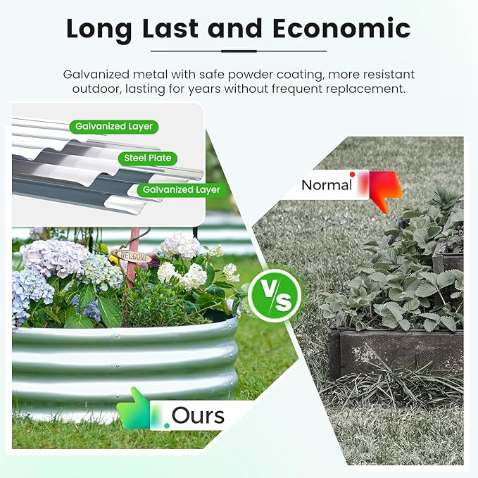 KING BIRD Raised Garden Bed with Arched Trellis Galvanized Planter Garden Box Outdoor for Gardening, Climbing Vegetables, Flowers 5.9x2.95x0.98 Ft 2PCS, Silver