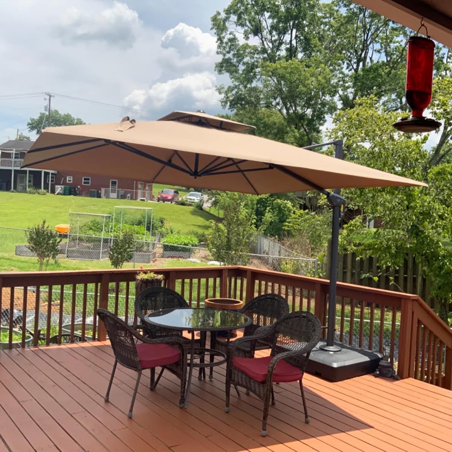 PURPLE LEAF 11FT Cantilever Outdoor Umbrellas Large Patio Umbrella Hanging Double Top Square Offset Umbrella with 360°Rotation Tilting Umbrella Outdoor Patio, Taupe