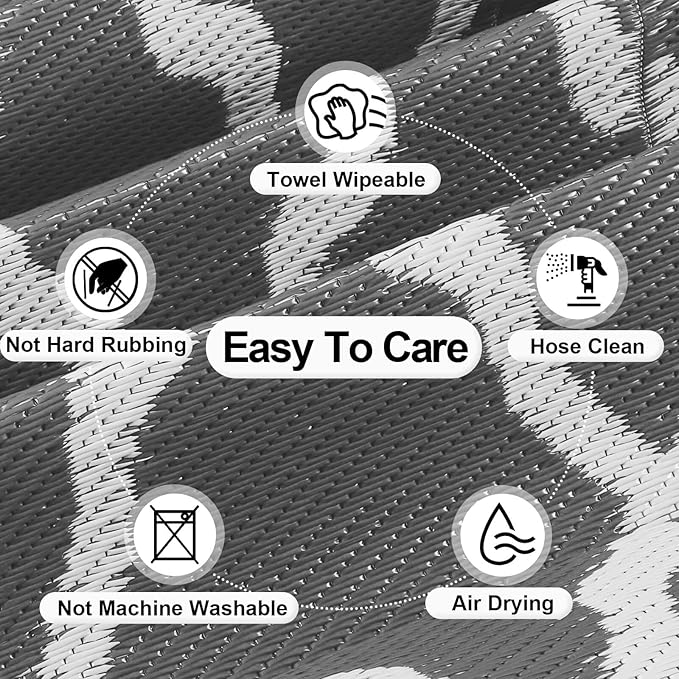 OutdoorLines Outdoor Plastic Area Rugs for Patio 5x8 ft - Reversible Outside Carpet, Stain & UV Resistant RV Mats, Straw Rug for Camping, Deck Garden, Porch and Balcony, Moroccan Grey & Light Grey