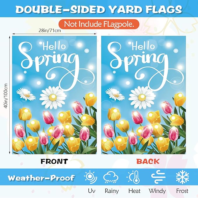 12 Pcs Solar Seasonal LED Garden Flags 28 x 40 Inch Double Sided Yard Flags Spring Easter Halloween Fall Thanksgiving Day Decorations Welcome Garden Flag Lawn Yard Outdoor Holiday Decoration