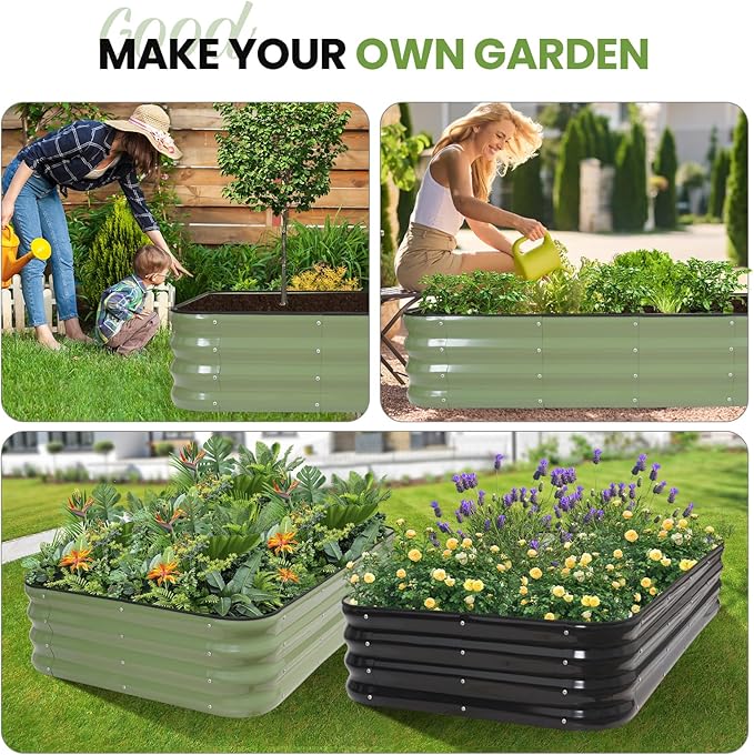G GOOD GAIN Raised Garden Bed Kit | 2Pcs 4-in-1 Adjustable Galvanized Metal Planter Boxes for Outdoor Vegetables, Flowers Herb | Multiple Sizes (5x3x1ft, 4x4x1ft, 6x2x1ft, 7x1x1ft), Green