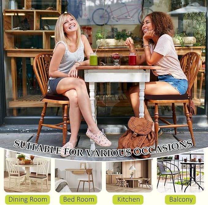 Chair Cushions for Dining Chairs, Indoor Chair Cushions with Ties，Waterproof Chair Pads Set of 4, Brown, 17x16x2.5 Inch