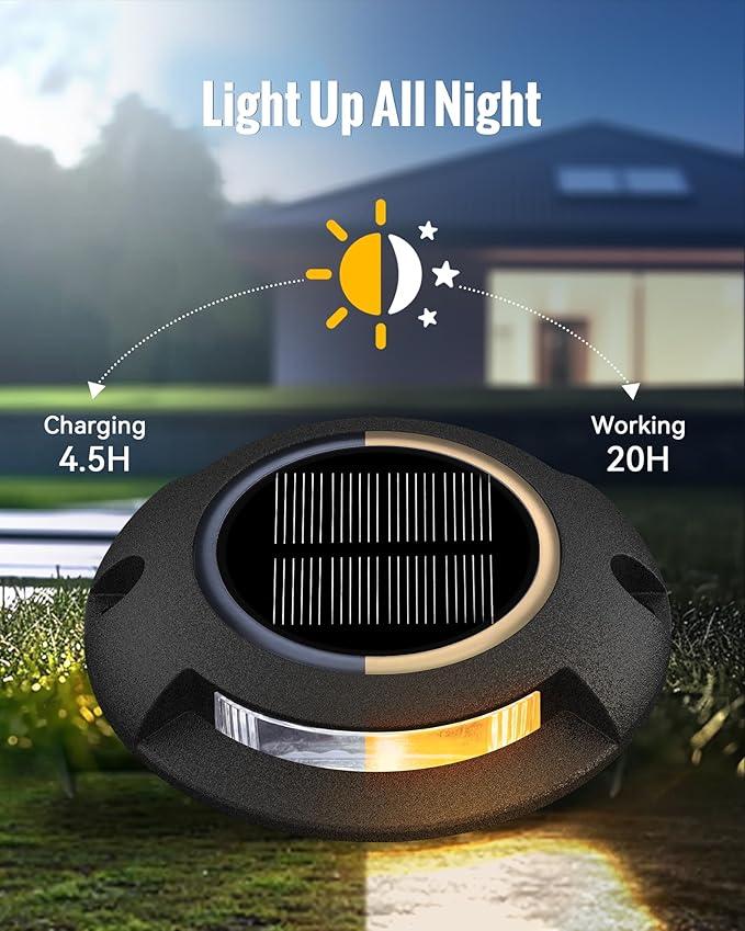 Solar Deck Driveway Lights, 4 Pack Solar Dock Lights Outdoor Waterproof IP68, 2 Colors in 1 Driveway Marker for Warning Stair, Sidewalk, Pathway, Patio, Garden Decor