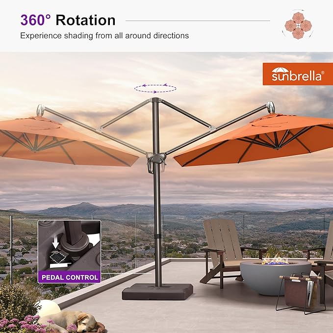 PURPLE LEAF 10FT Cantilever Patio Umbrella with 360-degree Rotation Aluminum Round Outdoor Offset Handing Umbrella for Patio Pool, Burnt Orange