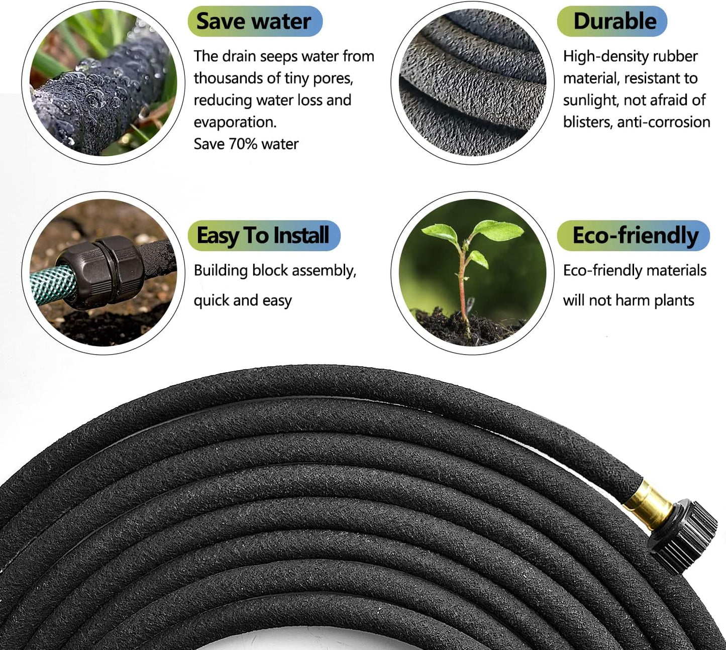 Soaker Hose 25 ft 3-Pack for Garden Beds with Kit, 1/2’’ Soaker Hose 75 ft Heavy Duty, 70% Water Saving Drip Hose Irrigation for Lawn, Landscaping, Garden (Black, 25 FEET x 3PACK)