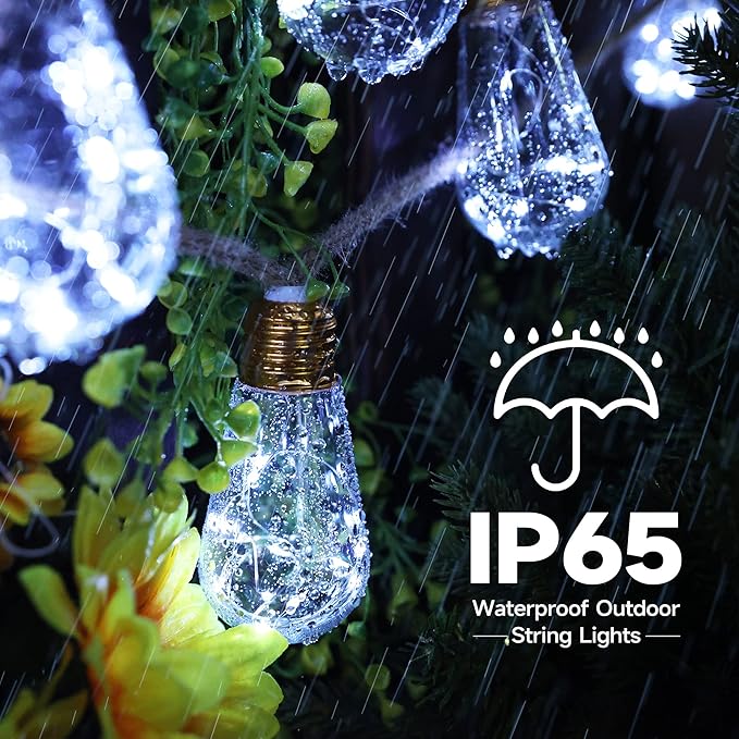 Solar Outdoor String Lights, 20Ft Vintage Rope Hemp Solar Patio Lights, Waterproof White Solar Powered String Lights With 8 Modes 16 Shatterproof Bulbs for Garden Yard Fence Stairs Balcony Café Bistro