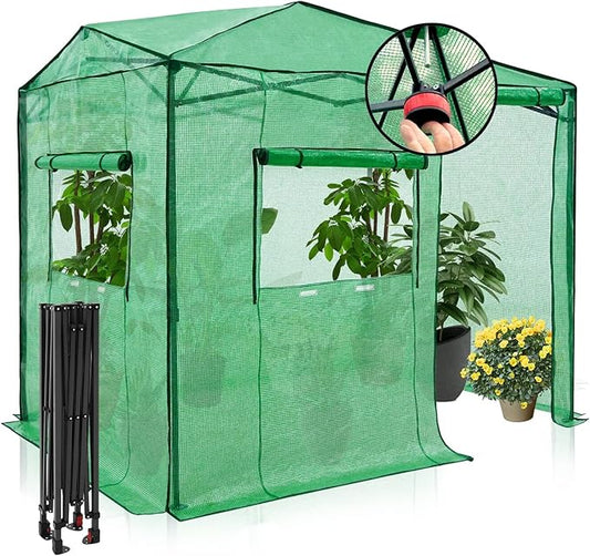 EAGLE PEAK 8x6 Portable Walk-in Greenhouse, Pop-up Indoor Outdoor Garden Green House, Zippered Door and Window, PE Cover, Green