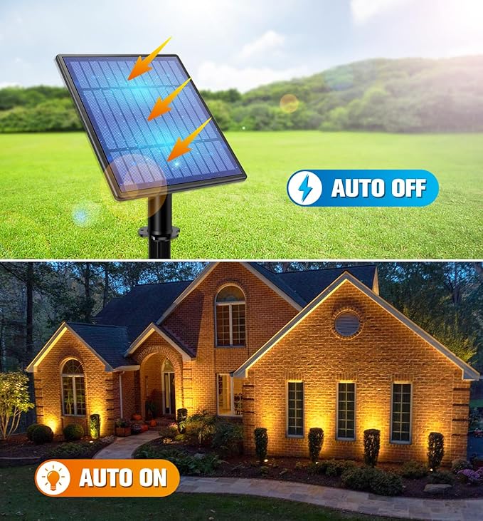 APONUO Metal Solar Spot Lights Outdoor with 9.8ft Cable Solar Powered Landscape Lighting Low Voltage IP65 Waterproof Auto On/Off for Outside Garden Yard Landscape Pathway Garage-Warm White(2-in-1)