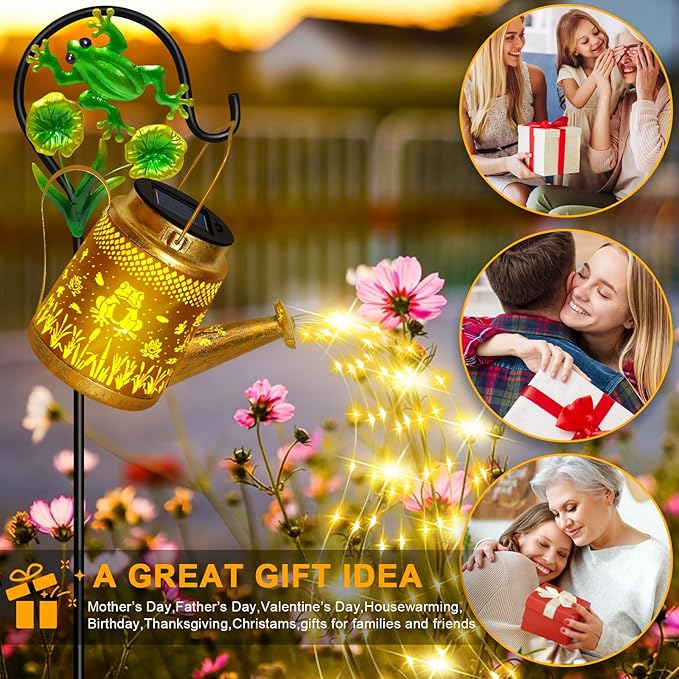 Solar Watering Can Lights Outdoor Garden Decor, Large Frog Hanging Lantern with Shepherd Hook, Waterproof Garden Lights for Outdoor Landscape Pathway Yard, Garden Gift for Mom Grandma
