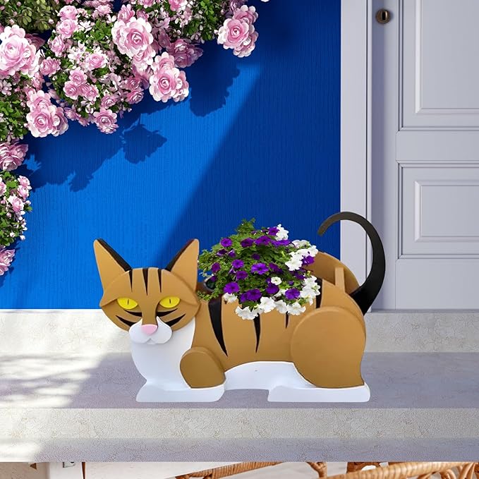 Orange and White Cat Planter Plant Pots,Cute Garden Dog Flower Planter,Dog Planters Birthday Gifts for Women,Office,Indoor/Outdoor Decor(12.5 * 5.6 * 7.8in)