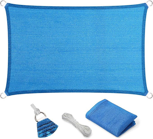 Eden's Decor Straight Flat-Edged Sun Shade Sail Rectangular 14' x 17' Blue UV-Blocking Outdoor Canopy Fabric Cloth Awning for Pergola Patio Garden Backyard Custom Size