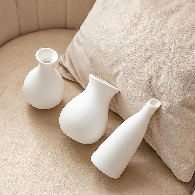 JOJUNO White Bud Vases, Small Ceramic Vase Set of 11, Mini Pottery Vases for Flowers, Decorative Pieces for Home Modern Decor, Boho Decor, Chic Accents for Living Room Dining Table Shelves