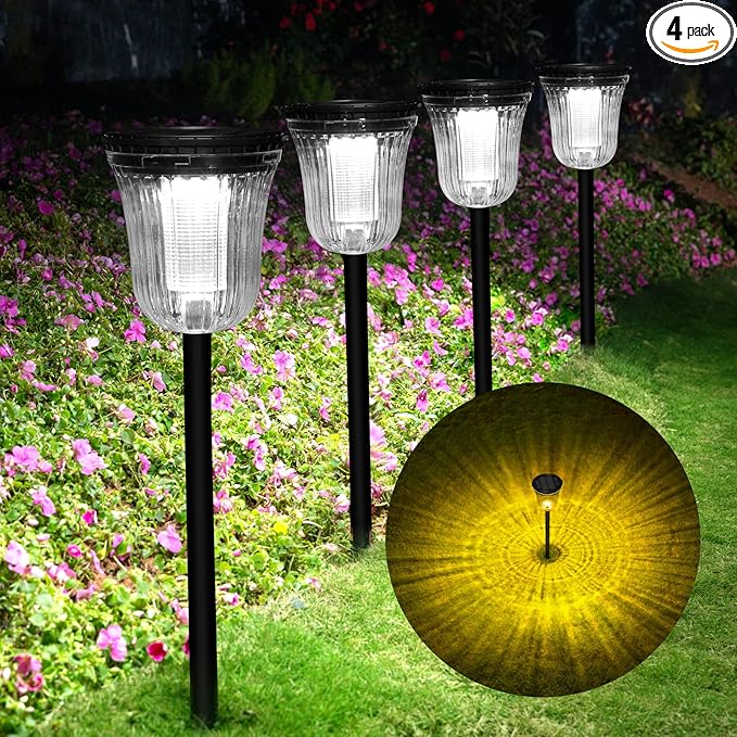 Solar Pathway Lights Outdoor, 4 Pack Solar Lights Outdoor Waterproof, 200 Lumens Super Bright Solar Garden Lights,Up to 14 Hrs Auto On/Off Outside Lights for Yard Lawn Walkway Driveway Path