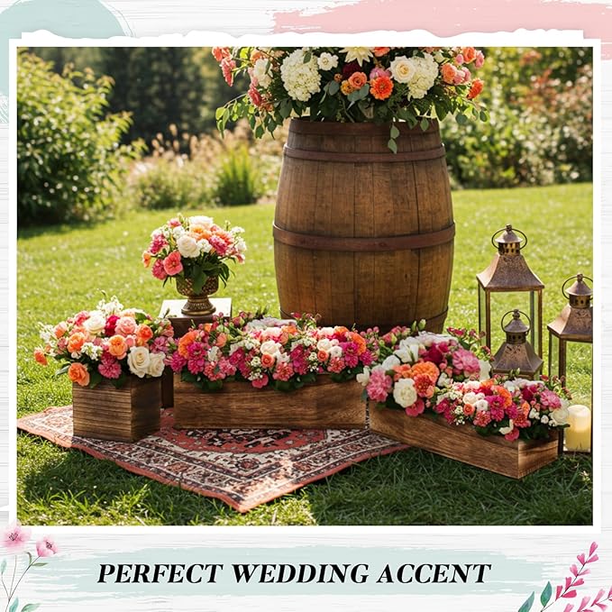 Dandat 1 Set Wood Boxes for Centerpieces Rectangle Wooden Planter Box Rustic Wood Planter with Removable Plastic Liner Floral Foam Blocks for Centerpieces Home Wedding Garden Decor (12x4 Inch)