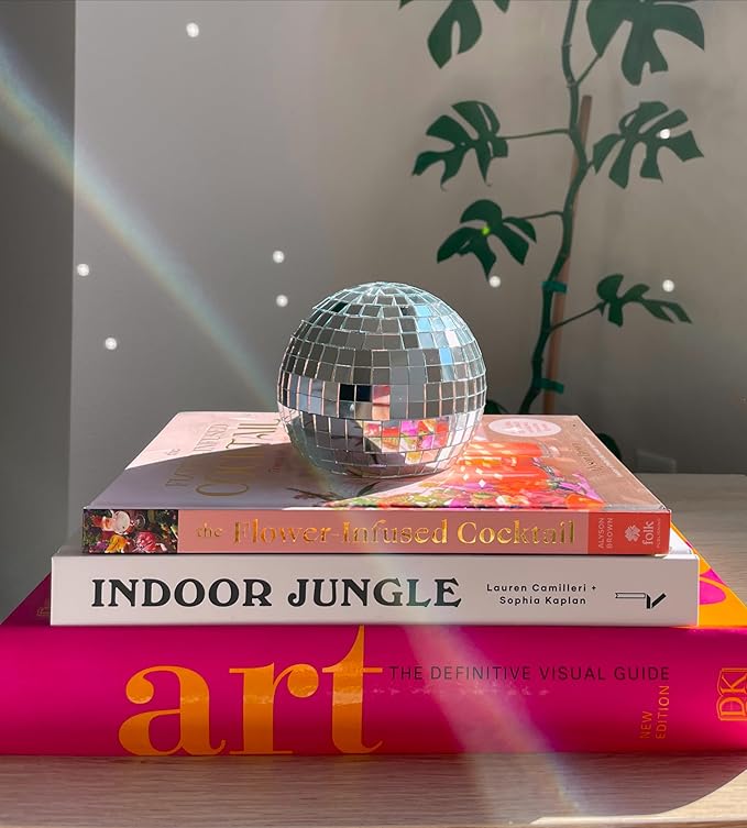 Hanging Disco Ball Planter 8" - with Acrylic Stand and Macrame Plant Hanger - Home Décor, Room Décor, Patio or Boho Décor, Mirror Disco Planter, Disco Decor (4" Mini with Base)