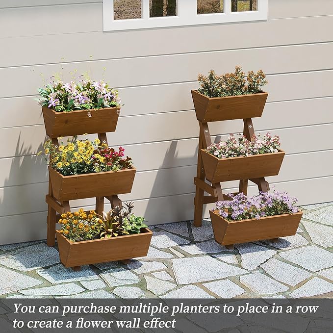 3-Tiers Wooden Raised Garden Bed,Wood Planter Box for Vegetable,Flower Rack,Flower Pot Stands,Indoor Outdoor Gardening Planting Beds (Brown, Small)