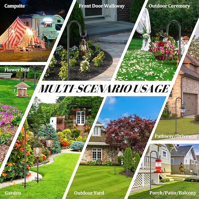 Bird Feeder Pole with Shepherds Hook - Heavy Duty Hummingbird Feeder Stand with 5 Prong,78" Adjustable Rustproof Garden Hooks Outdoor for Hanging Birdfeeder,Wind Chimes,Lanterns,Solar Lights,Black