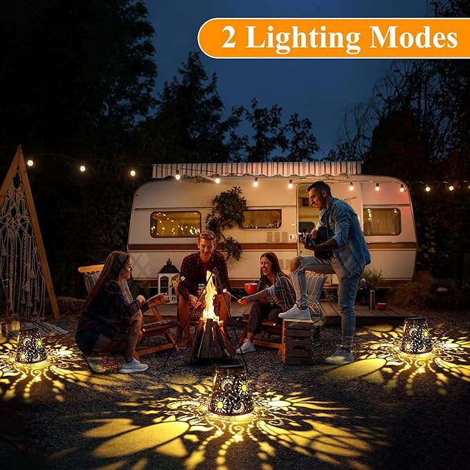 Toodour Solar Lantern Outdoor, Hanging Solar Outdoor Lights Garden Decor, Waterproof Hollow Out Retro Metal Sun & Moon Decorative Lights for Patio, Balcony, Yard, Walkway, Outdoor Decorations