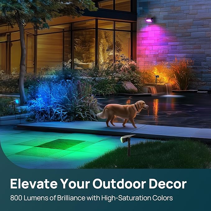 Linkind Solar Lights Outdoor, 50 LEDs Color Changing Spotlights, Solar RGB Light with 10 Lighting Modes and IP67 Waterproof, Multicolor Outdoor Lighting for Yard, Garden, Landscape Decorations, 4Pack