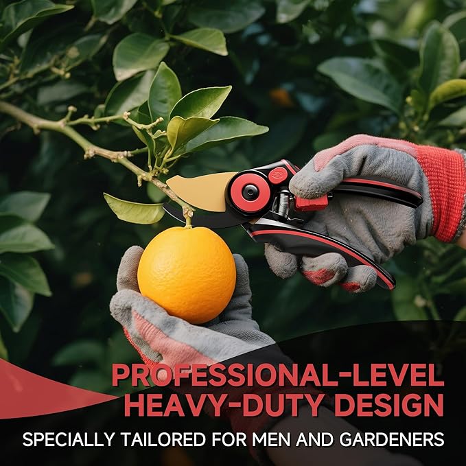 FLORA GUARD Professional Pruning Shears for Gardening, 20mm Clean Cut, SK5 Titanium-Coated Blade, Non-Stick Teflon Coating, Ergonomic TPR Handle, Garden Clippers for Men & Gardeners