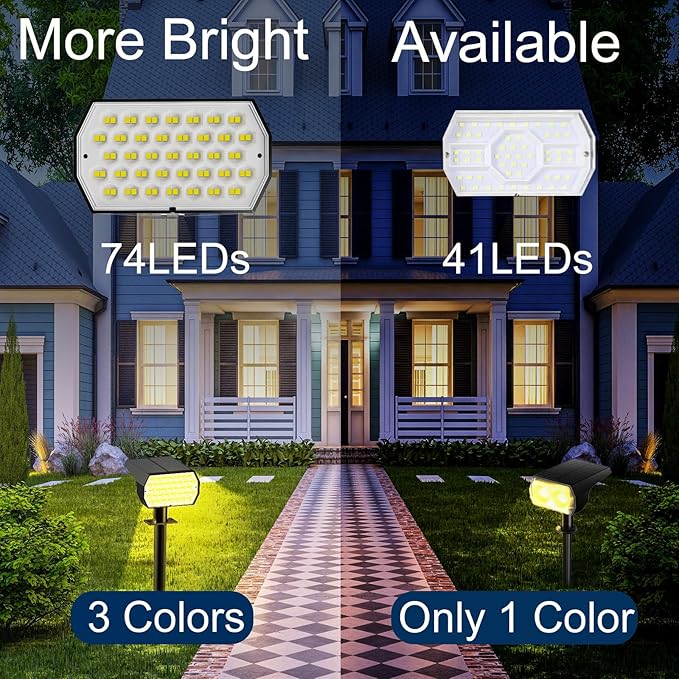 Solar Spot Lights Outdoor, [4 Pack/7 Colors/37 LED] 2-in-1 Solar Landscape Spotlights, IP65 Waterproof Auto On/Off Solar Powered Security Lights for Yard Garden Pathway Walkway