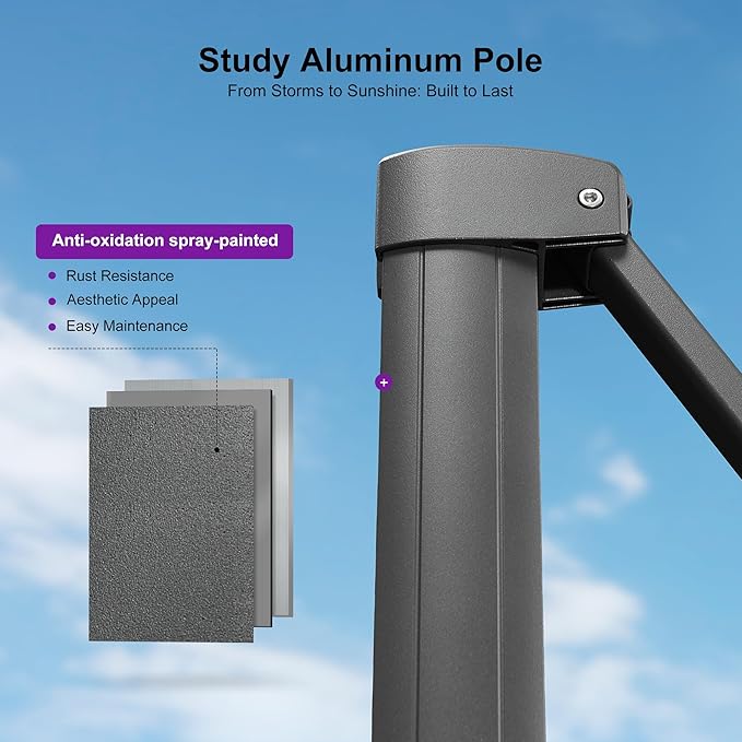 PURPLE LEAF 10 FT Cantilever Patio Umbrella Outdoor Aluminum Offset Square Umbrella with 3 Years Fade Resistance Recycled Fabric and 360-degree Rotation for Deck Pool Gard, Mist Grey
