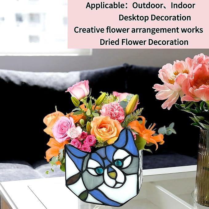 Purple Cat Flower Pot,Cute Pots for Plants,Small Plant Pot with Unique Cat Face Design,Tiltable Cat Terrarium Decoration,4.6x3x5.15 in(Excluding Plants)