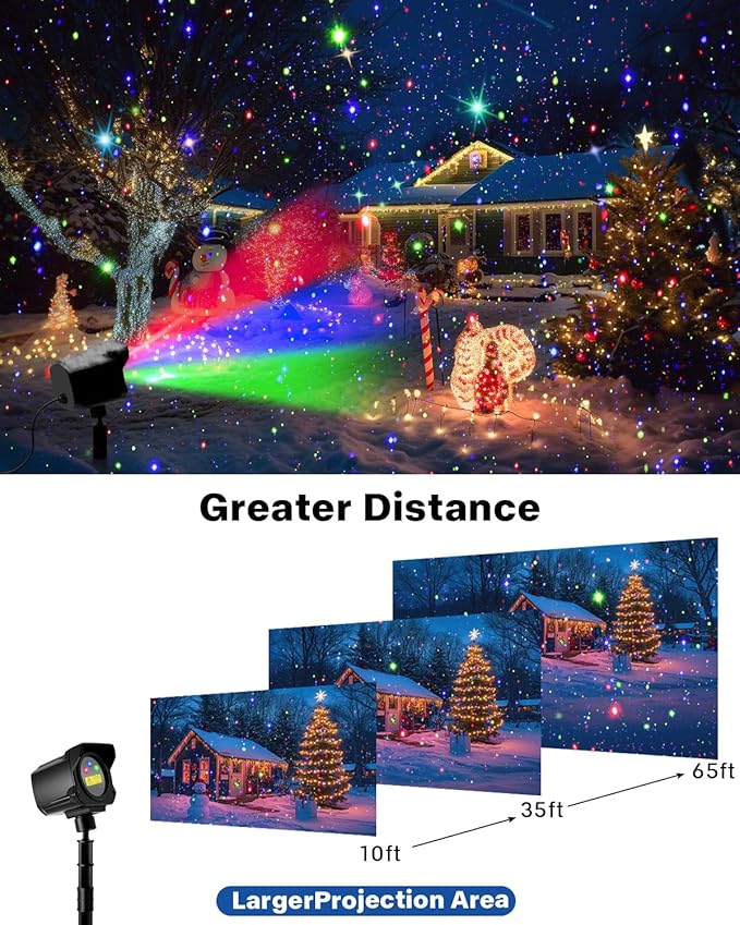 Laser Christmas Projector Lights Outdoor, Christmas Decorations Stars Light Show, Efficient Heat Dissipation, Waterproof, Holiday Projector Decorations for House/Garden/Party/Wedding (Black)