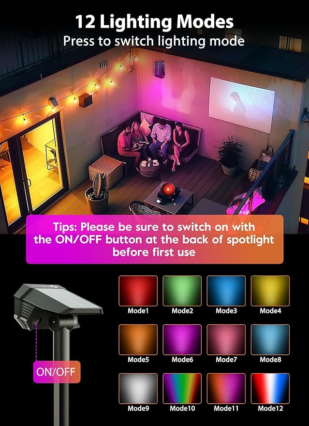 Brightown Solar Color Changing Lights Waterproof, Multicolor RGB Solar Spot Lights Outdoor with Remote Control, 3 Modes Solar Powered Outdoor Light for Yard Porch Pathway Garden, 6 Pack