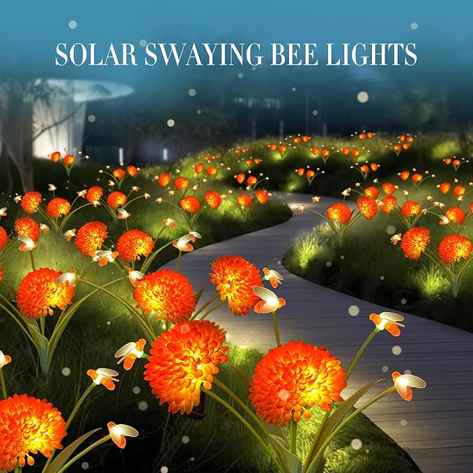 Solar Garden Lights, 6 Pack Swaying Bee Lights With Flowers, Waterproof Firefly Lights Outdoor for Garden Patio Yard Pathway Decoration, Gifts for Women Mother's Day