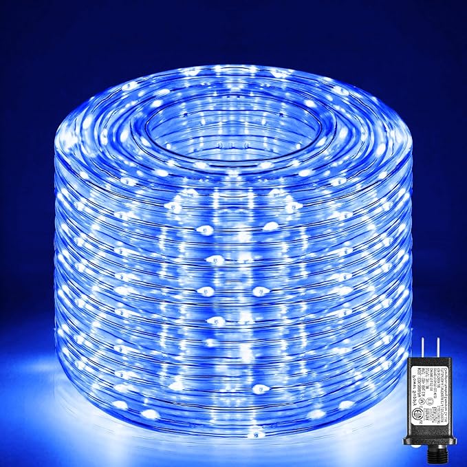 Rope Lights for Outside, 100FT 300 LED Christmas String Lights with Waterproof 8 Modes, Flexible and Connectable Plug in Fairy Lights for Outdoor Indoor Bedroom Patio Party Wedding Decorations, Blue