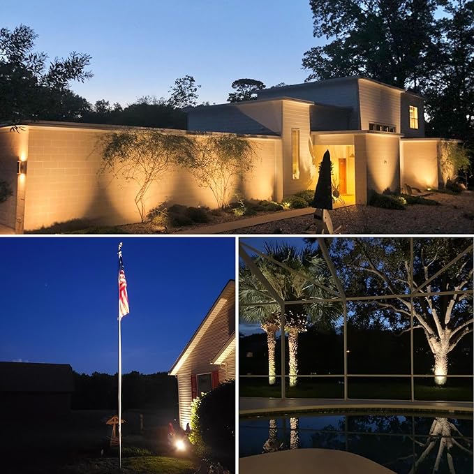 SUNVIE Outdoor LED Spotlight with Dusk to Dawn Photocell Light Sensor 20W Landscape Lights 120V AC 3000K Warm White Waterproof Landscape Spotlights for Yard Tree Flag Garden Decor 6 FT Cord(2 Pack)