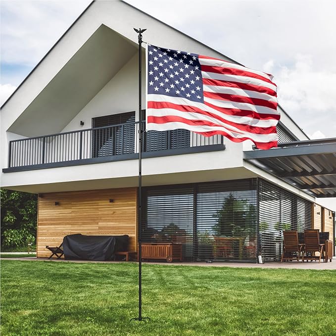 ZMTECH 10 FT Flag Pole Kit in Ground with 5 Pronges Base, Heavy Duty Flag Pole Holder with Metal Eagle Topper for Outside House & Yard Outdoor Garden Decor Residential Commerical(1 Pack,Without Flag)