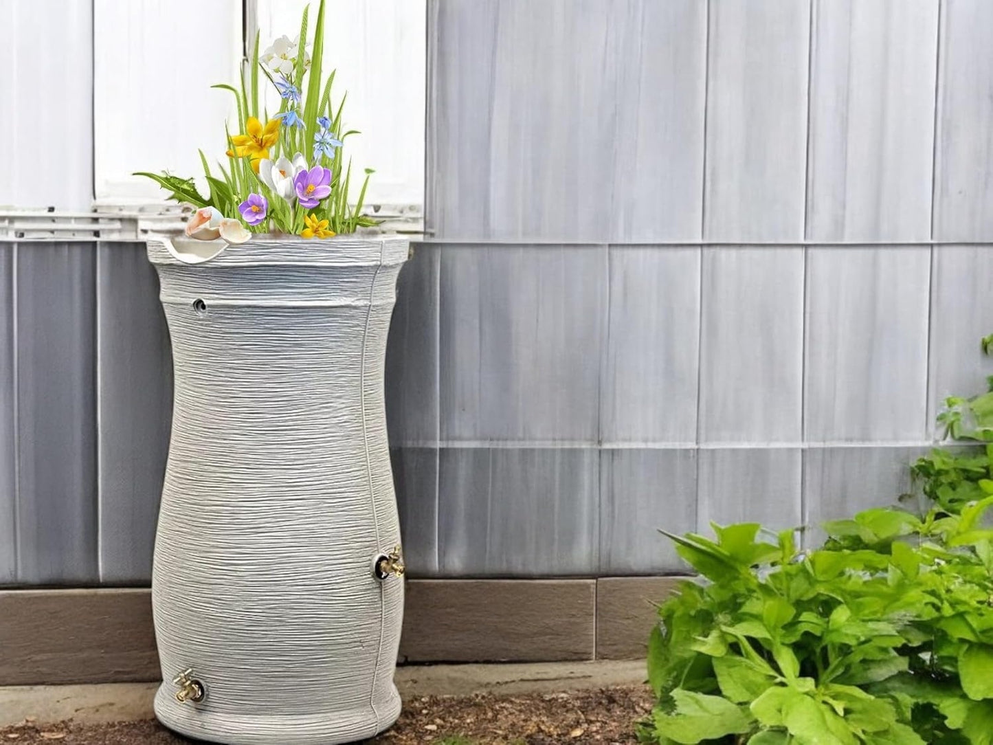 Impressions Corsican Rain Barrel, 50 Gallon, Decorative Textured Design, Sandstone (1 Pack)