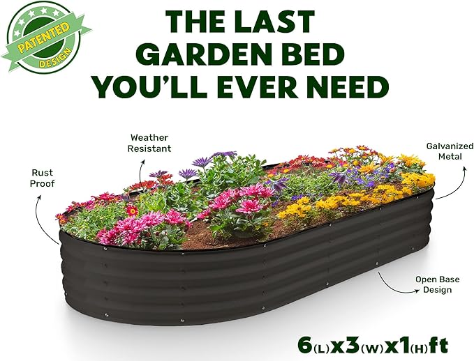 Galvanized Raised Garden Beds Outdoor // 6×3×1 ft (2-Pack) Planter Raised Beds for Gardening, Vegetables, Flowers // Large Metal Garden Box // Patented Tool-Free Design (Black)