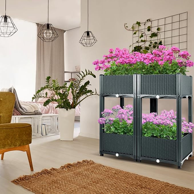 MAYOLIAH Raised Garden Bed with Legs 16.5" H Elevated Planter Box, Plastic Raised Beds for Gardening Vegetables Herb Flowers, Perfect for Indoor Outdoor Planting, 4 Boxes