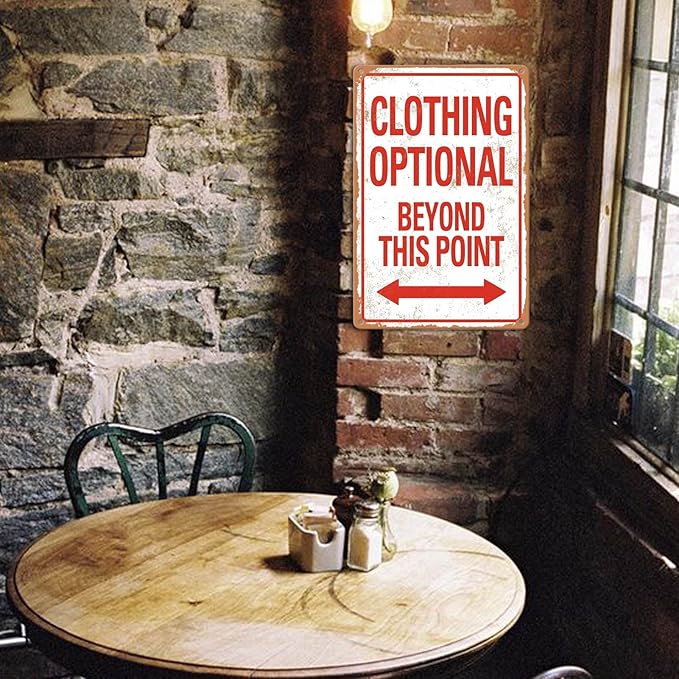 Clothing Optional Beyond This Point Sign Vintage Metal Tin Signs Man Cave Decor Bar Signs Wall Decor For Room Gifts For Men Red Sign 12 X 8 Inch