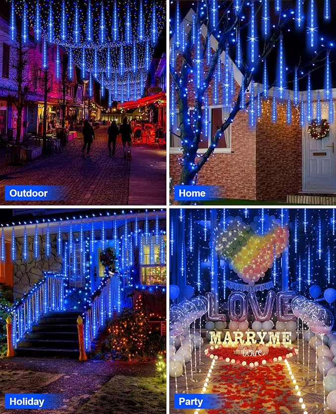 Solar Christmas Lights Outdoor Meteor Shower Lights Christmas Tree Lights Icicle light Snow Falling Rain String Lights Cascading LED Lights for Halloween Xmas Holiday Party Home Patio Mall Decor