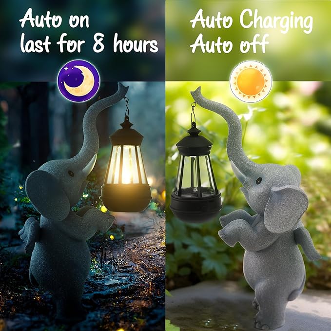 Solar Garden Statues Outdoor Decor,Angel Elephant Statue Outdoor Clearance,Resin Outdoor Statues Garden Decor for Outside Patio Woman Mom Gifts (Angel Elephant)
